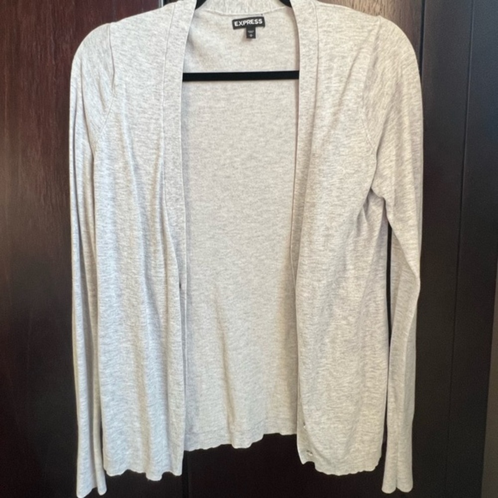 Express Womens Long Sleeve Button Front Cardigan Sweater Light Gray Medium